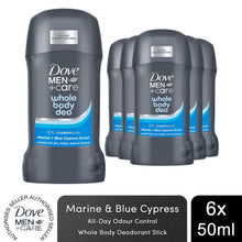 Load image into Gallery viewer, Dove Men+Care Whole Body Deodorant Stick Marine &amp; Blue Cypress 50ml, 6 Pack