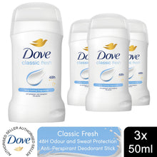 Load image into Gallery viewer, Dove Women Classic Fresh Anti-Perspirant Deo Stick w/ 48H Protection 50ml, 3 Pk
