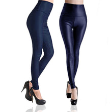 Load image into Gallery viewer, Ladies Faux Leather Look Leggings Navy or Black