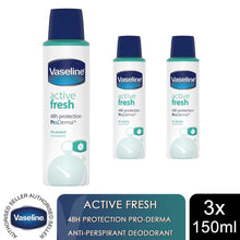 Load image into Gallery viewer, Vaseline ProDerma Active Fresh Antiperspirant Deodorant Spray 150ml, 3 Pack