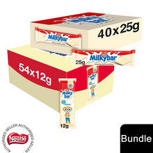 Load image into Gallery viewer, Nestle Chocolate Bar, Milkybar Chocolate 40x25g &amp; Milkybar Creamy White 54x12g