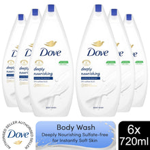 Load image into Gallery viewer, 6pk of 720ml Dove Deeply Nourishing Skin Natural Moisturiser Body Wash