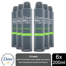 Load image into Gallery viewer, Dove Men+Care Fresh Antiperspirant Deodorant Spray for 48H Protection 200ml, 6pk