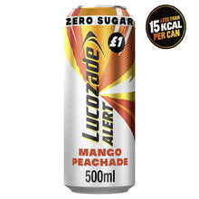 Load image into Gallery viewer, Lucozade Alert Zero Sugar Mango Peachade Sparkling Drink w/ Vitamin B3, 12x500ml