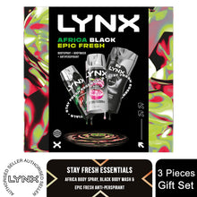 Load image into Gallery viewer, Lynx All Stars Gift Set, Africa Spray, Black Wash, Epic Fresh Deodorant Trio