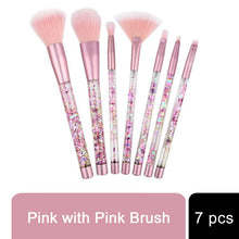 Load image into Gallery viewer, Cosmic Makeup Brush Set 7 Piece Pink Liquid Glitter Handle Beauty Collection