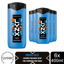Load image into Gallery viewer, Lynx Fine Fragrance Indigo Haze Body Wash Premium Scent Lavender Musk 400ml, 6PK