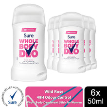 Load image into Gallery viewer, Sure Wild Rose Whole Body 48H Odour Control Deodorant Stick 50ml, 6 pack