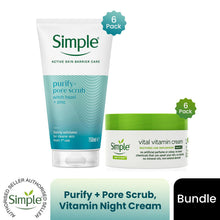 Load image into Gallery viewer, Simple Clear Pore Scrub 150ml &amp; Night Cream 50ml 6-Pack Bundle