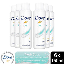 Load image into Gallery viewer, Dove Fresh Anti-Perspirant with 48H Sweat Protection Deo for Women 150ml, 6 Pack