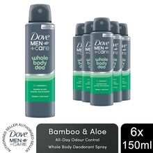 Load image into Gallery viewer, Dove Men+Care Whole Body Deodorant Spray Bamboo&amp;Aloe 72H Odour Control 150ml,6pk