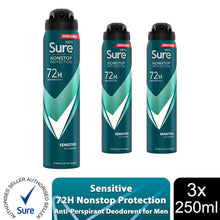 Load image into Gallery viewer, Sure Men Anti-Perspirant 72H Nonstop Protection Sensitive Deodorant, 3x250ml