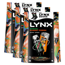 Load image into Gallery viewer, Lynx Africa Spray &amp; Sunset Wash Gift Set with Socks, 48H Fresh Scent Care