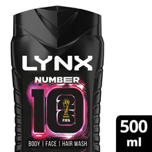Load image into Gallery viewer, Lynx Limited Edition FIFA No 10 Mens 3 in 1 Body Wash Shower Gel 500ml, 6 Pack