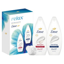 Load image into Gallery viewer, Dove Relax Duo Body Wash , Velvet Glow &amp; Nourishing, Gentle &amp; Moisturising Set