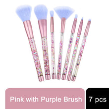 Load image into Gallery viewer, Cosmic Makeup Brush Set 7 Piece Pink Purple Liquid Glitter Handle Beauty Kit