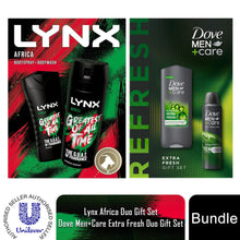 Load image into Gallery viewer, Lynx Africa Duo and Dove Men+Care Extra Fresh Duo Gift Set Bundle for Him