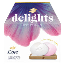 Load image into Gallery viewer, Dove Beauty Bar Delights Gift Set, Original &amp; Pink Soaps with Bamboo Tray
