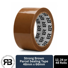 Load image into Gallery viewer, Brown Packing Tape 48mm x 66m Strong Parcel Box Tape (12 / 24 / 48 Rolls)
