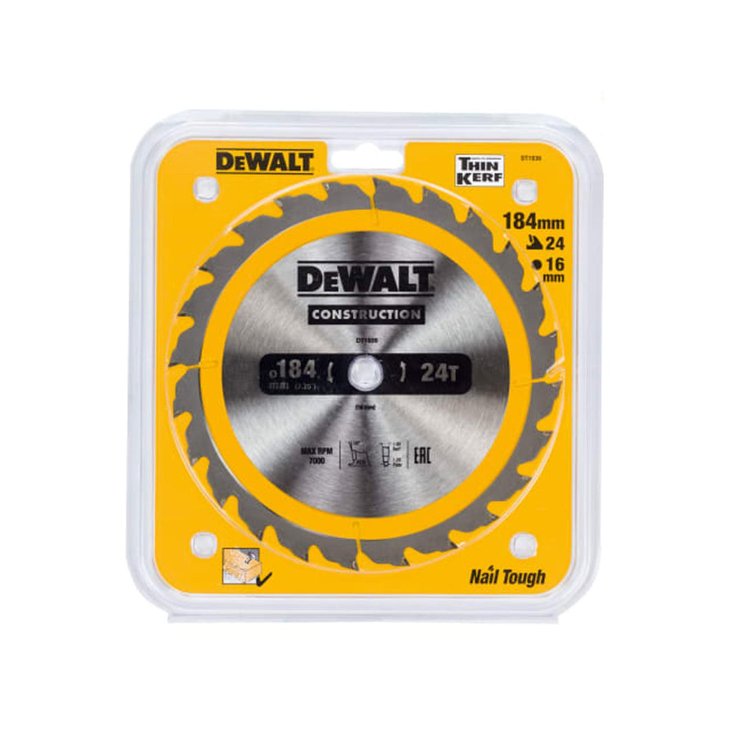 DEWALT Portable Construction Circular Saw Blade 184 x 16mm x 24T