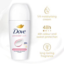 Load image into Gallery viewer, Dove Powder Soft Roll On Anti-Perspirant w/ 48H Long Lasting Fragrance 50ml,36pk