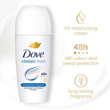 Load image into Gallery viewer, Dove Classic Fresh Roll On Anti-Perspirant Long Lasting Fragrance 50ml, 6 Pack