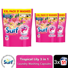 Load image into Gallery viewer, Surf 3 in 1 Laundry Washing Detergent Capsules Tropical Lily, 153 Washes