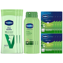 Load image into Gallery viewer, Vaseline Aloe Bundle Lip Therapy 4g, Spray Body Lotion 190ml &amp; Body Lotion 400ml