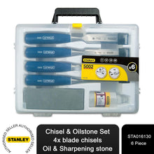 Load image into Gallery viewer, STANLEY 5002 B/E CHISEL SET 4PC + OILSTONE