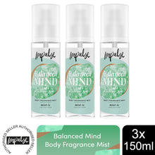 Load image into Gallery viewer, Impulse Balanced Mind Body Fragrance Mist Fruity, Jasmine &amp; WarmVanilla, 3x150ml
