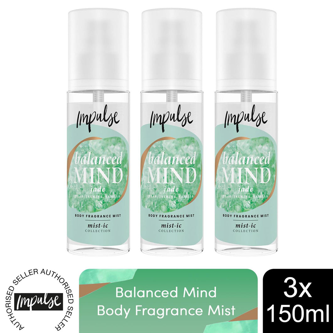 Impulse Balanced Mind Body Fragrance Mist Fruity, Jasmine & WarmVanilla, 3x150ml