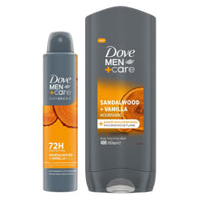 Load image into Gallery viewer, Dove For Men Sandalwood and Vanilla Bundle Deodorant Spray and Body Wash