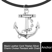Load image into Gallery viewer, Aquarius Black Leather Charm Choker Pendant with Chain Anchor