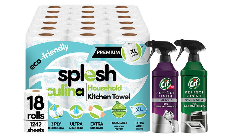 CIF Oven & Limescale Spray Bundle + Splesh Culina 18 Roll Towel