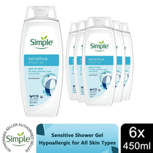 Load image into Gallery viewer, Simple Kind to Skin Sensitive Shower Gel Body Wash 450ml, 6pk