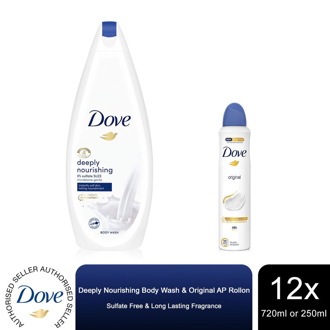 3x Dove Women AP Deo Spray 250ml + Deeply Nourishing moisturiser Body Wash 720ml