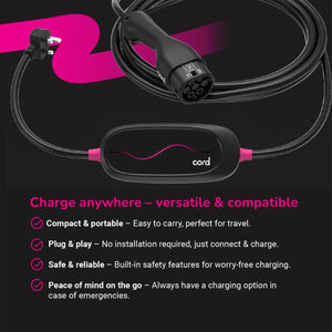 Cord Lite 5m Portable EV Charger 230V Fast Charging with UK Plug Adapter