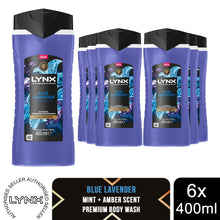Load image into Gallery viewer, Lynx Blue Lavender Body Wash with 12Hrs of Freshness for Men 400ml, 6 Pack
