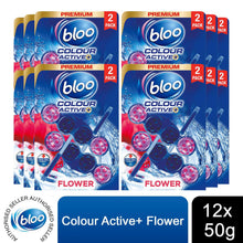 Load image into Gallery viewer, Bloo Toilet Rim Block Colour Active+Flower with Odour Stop Technology 2x50g 12pk