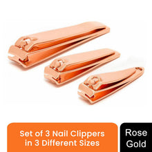 Load image into Gallery viewer, Envie Nail Clippers Stainless Steel Rose Gold Ergonomic Manicure Cutter Set of 3