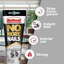 Load image into Gallery viewer, UniBond No More Nails Invisible, Heavy-Duty Clear Glue Tube for All Surface,184g