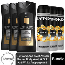Load image into Gallery viewer, 3pk Each Bundle of Lynx Gold Body wash 400ml &amp; Anti Marks Antiperspirant 250ml