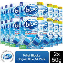Load image into Gallery viewer, Bloo Toilet Rim Blocks Original Blue Clean+Fresh with Fresh Fragrance, 14 Pack