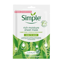 Load image into Gallery viewer, Simple Kind to Skin Rich Moisture Sheet Mask Sensitive Skin 21ml, 5,10 or 20 Pk