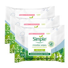 Load image into Gallery viewer, Simple Biodegradable Micellar Wipes with Glycerin &amp; Pro-Vitamin B5, 3 or 6 Pack