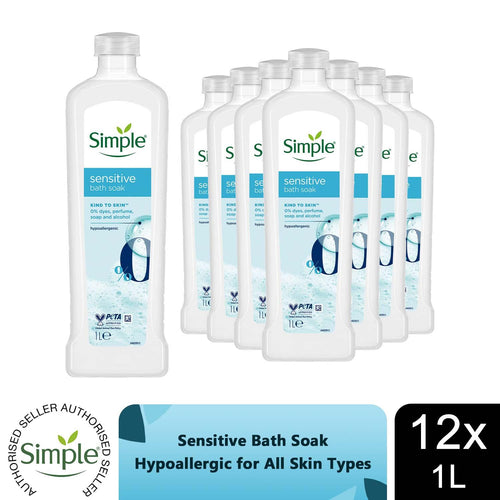 12x Simple Kind to Skin Sensitive Bath Soak Hypoallergenic for All Skin Types,1L