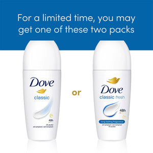 Dove Classic Fresh Roll On Anti-Perspirant Long Lasting Fragrance 50ml, 3 Pack
