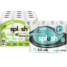 Load image into Gallery viewer, Splesh Toilet Roll Quilted White 48 Rolls with Culina Kitchen Towel 12 Rolls