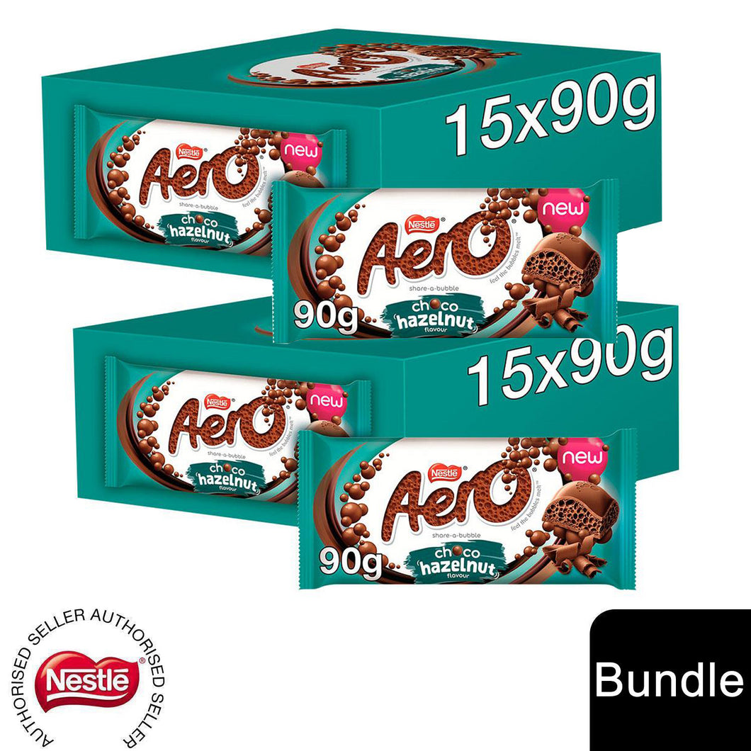 Nestle Sharing Bars, Aero Hazelnut Bubbly Milk Chocolate 15x90g (2 Pack)