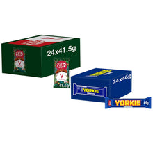 Load image into Gallery viewer, Nestle Chocolate Bar, KitKat Vegan 24x41.5g &amp; Yorkie Chunky Milk 24x46g